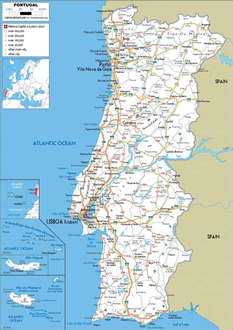 Portugal cidades mapa - Mapa de Portugal cidades (Sul da Europa - Europa)