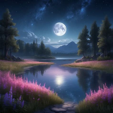 Moonlit Night Moonlight Landscape Photography Leonardo Prompt ...