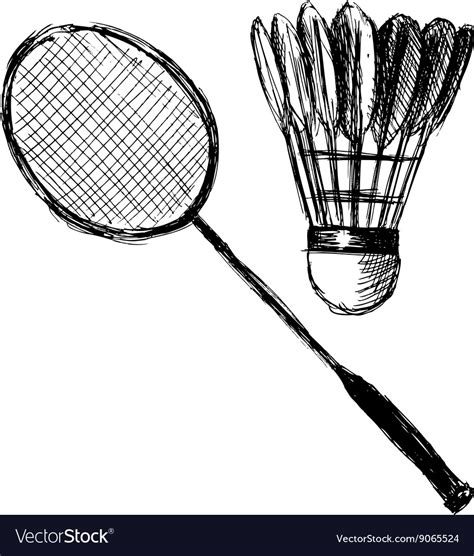 Hand sketch badminton racket and shuttlecock Vector Image