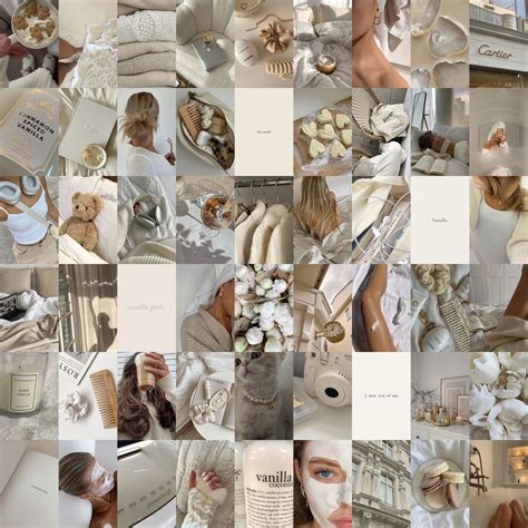 54 PCS Vanilla Girl Aesthetic Photo Collage Beige Wall Collage Kit ...