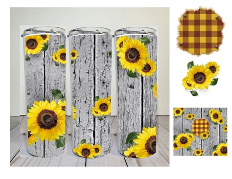 Wood Sunflower with Patch digital image for skinny tumblers sublimatio ...