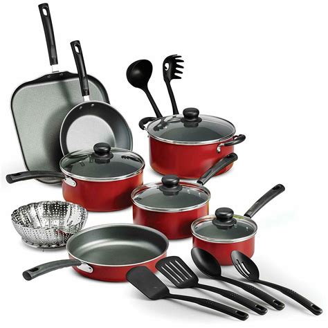 Red Cookware Set Of Pots And Pans Large Cooking 18-Piece Professional ...