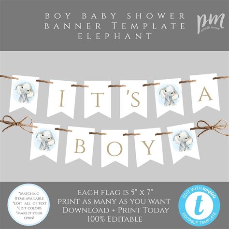 Elephant Baby Shower Banner Blue Elephant Baby Shower Decor - Etsy