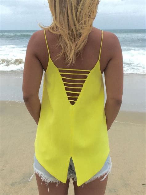 Yellow Spaghetti Strap Backless Cami Top | Backless cami top, Fashion ...