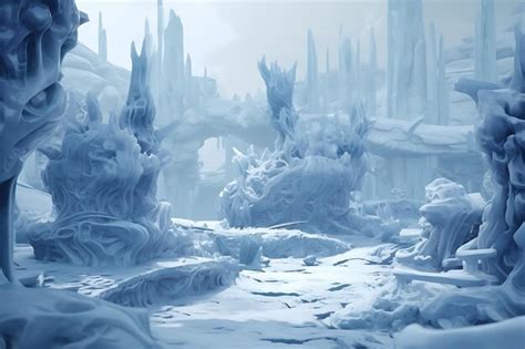 Premium AI Image | Arctic landscape populated by fantastical ice creatures