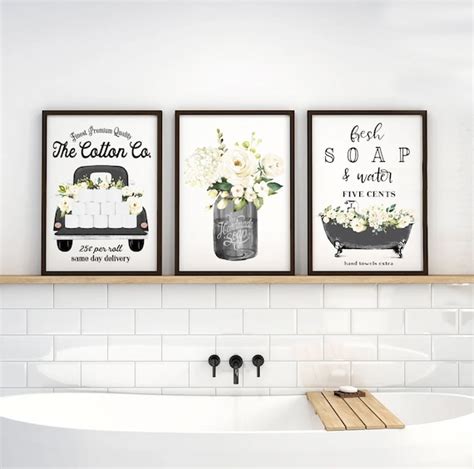 Set of 3 Black & White Bathroom Wall Art: the Cotton Co Truck - Etsy