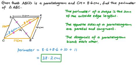 Question Video: Finding the Perimeter of a Triangle using Properties of Parallelograms | Nagwa