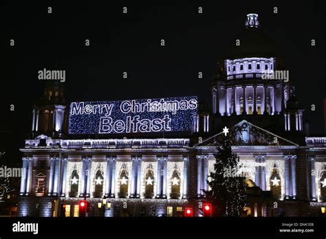 02 January 2014 Christmas lights on Belfast City hall Stock Photo - Alamy