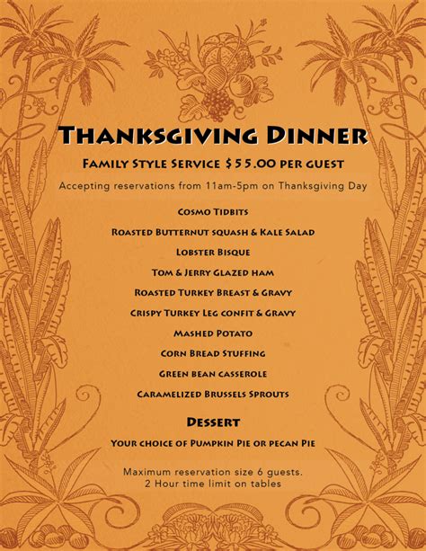 Thanksgiving Dinner Menu - Trader Vic's Emeryville