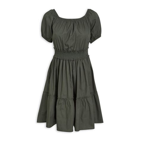 Khaki Green Fit and Flare Dress (3111398) | Identity