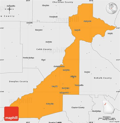 Political Simple Map of Fulton County, single color outside, borders ...