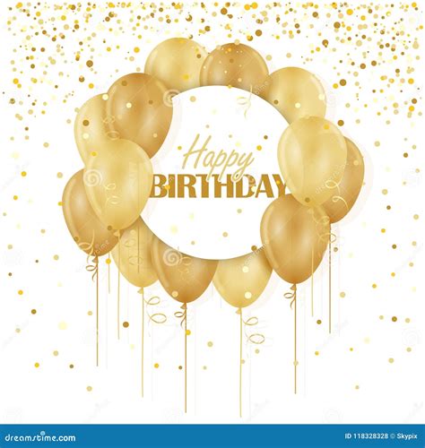 HAPPY BIRTHDAY Card with Gold Balloons and Confetti Stock Illustration - Illustration of card ...