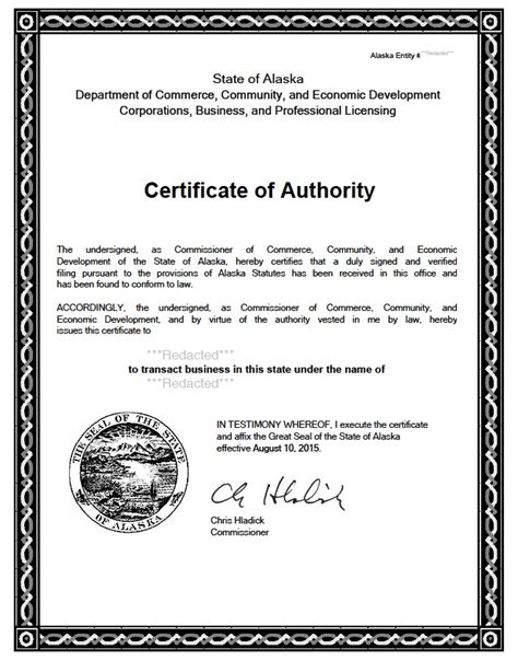 Certificate Of Authority