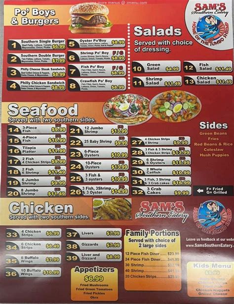 Menu at Sam's Southern Eatery restaurant, Hutchinson