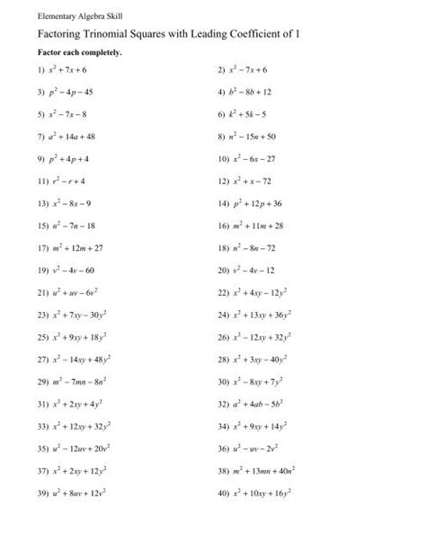 perfect square trinomial worksheet kuta