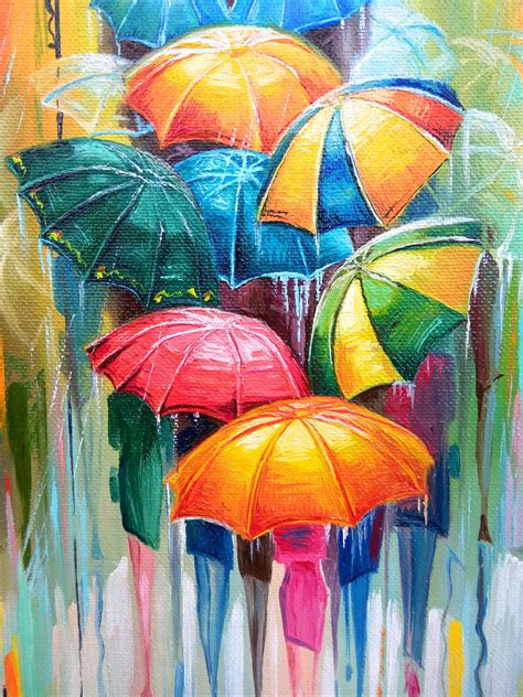 Umbrella Painting Original Art Autumn Landscape Painting Rain | Etsy