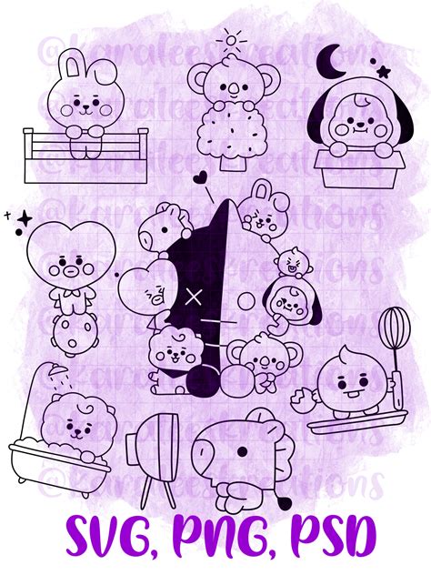 BTS Baby BT21 Cute Doodles Pack of 8 SVG PNG Psd for - Etsy