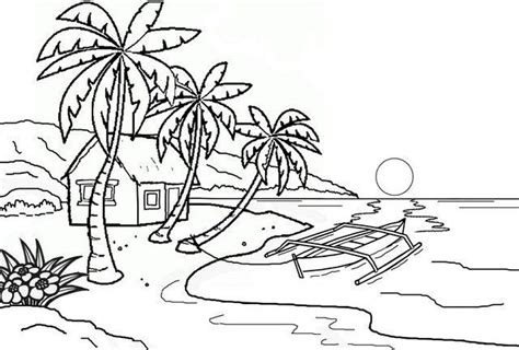 Gambar Pemandangan Pantai Yang Belum Diwarnai | Sketsa, Pemandangan, Gambar