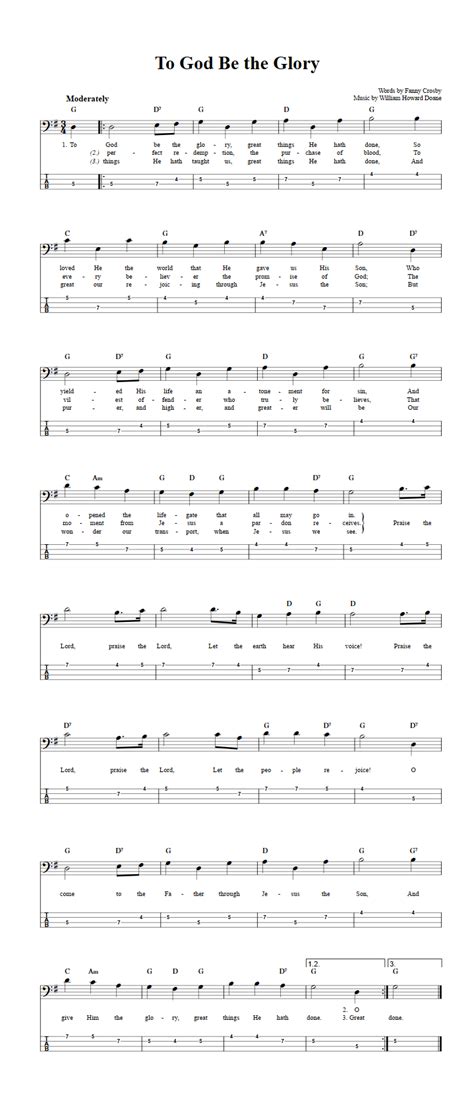 To God Be the Glory - Bass Guitar Sheet Music and Tab with Chords and Lyrics