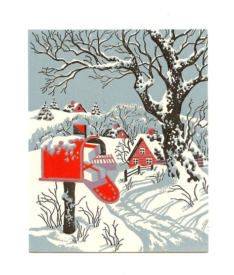 Vintage UNSIGNED Mid Century Snow Scene Christmas Card | Etsy | Vintage ...