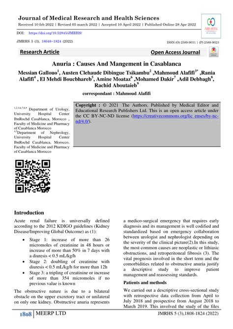 (PDF) Anuria : Causes And Mangement in Casablanca