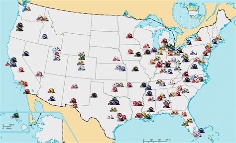 Map of all Division 1-A (FBS) College Football teams, represented by ...