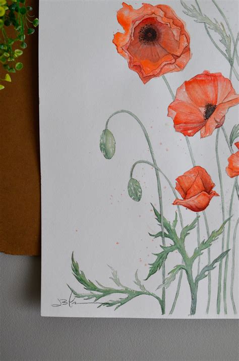 Poppy Print Watercolor Floral Large Wall Art Modern | Etsy