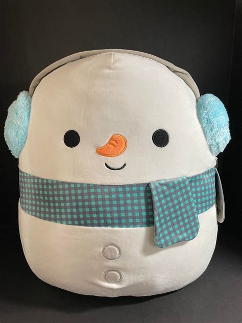 Squishmallow 16 Manny the Snowman W/custom Hand-made Beaded I Love SQUISH Clip-on Charm ...