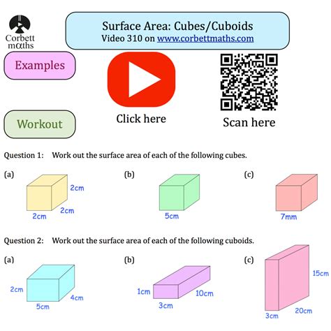 Surface Area: Cube/Cuboid Textbook Exercise – Corbettmaths