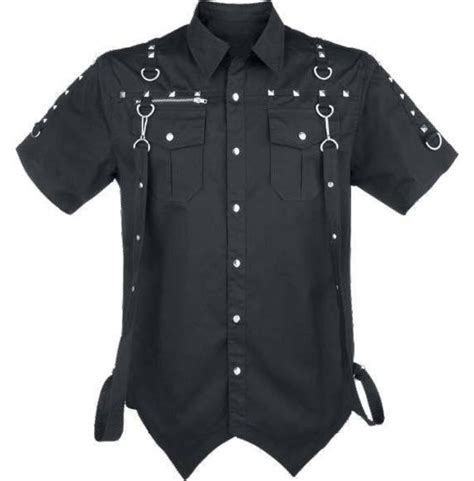 Gothic Shirt Men Half Sleeve Buckle Shirt | RebelsMarket