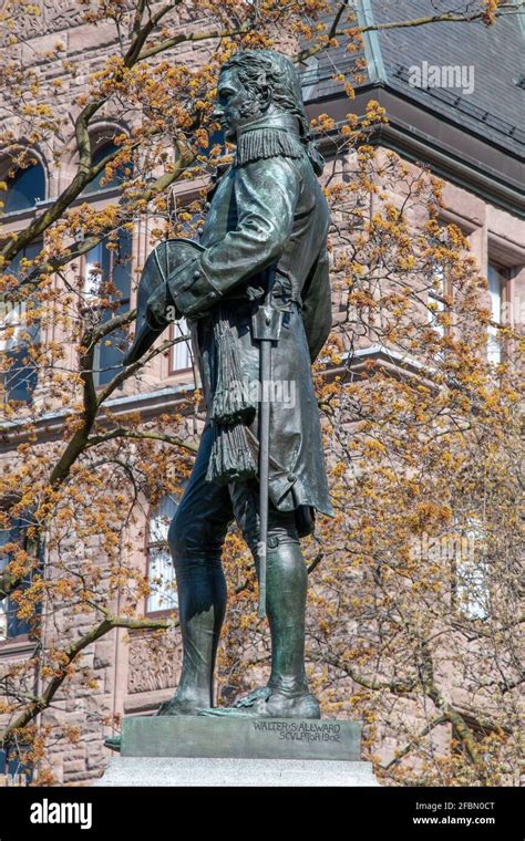 Sculpture or statue of John Graves Simcoe by sculptor Walter S. Allward in Queen's Park by the ...