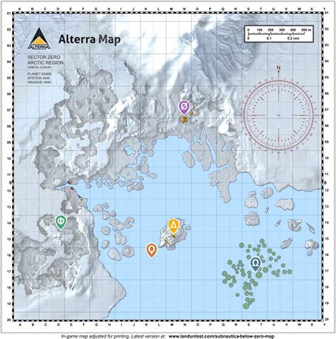 High-res No-Spoiler Printable Map for Subnautica Below Zero - Land Unlost