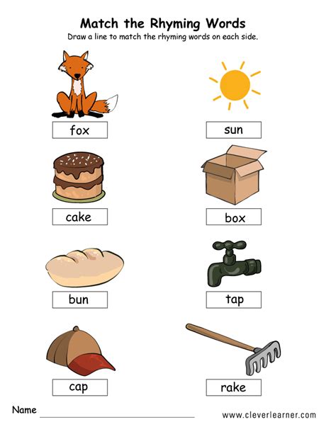 Rhyme words matching worksheets for kindergarten and preschool kids