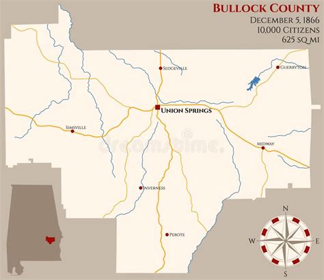 Map of Bullock County in Alabama Stock Vector - Illustration of bullock, gray: 140459632