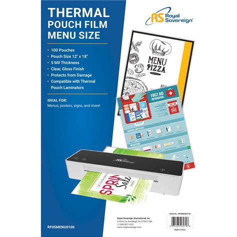 Menu Size - 12" x 18" - 5mil - 100 Pack - Thermal Laminating Pouches ...