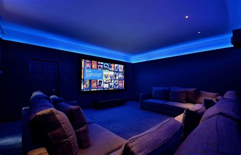 Modern bespoke home cinema room lighting with fabric walls | Home ...