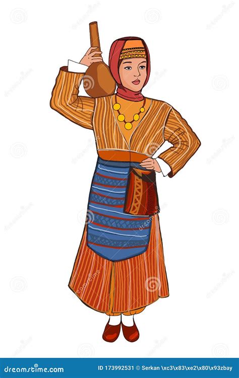 Turkish Culture Woman Wearing Traditional Clothes Illustration Drawing .folklore Stock ...