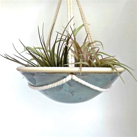 Ceramic Hanging Planter, Hanging Indoor Pottery Dish, Handmade Air Plant Holder, Shallow Hanging ...