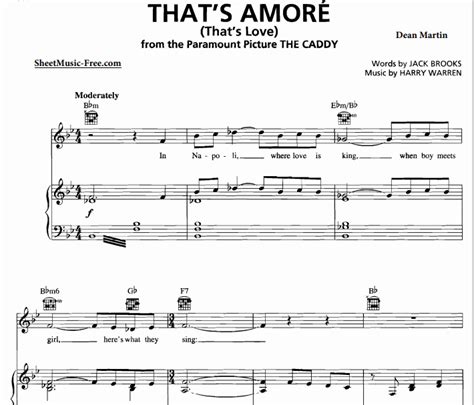 Dean Martin - That’s Amore Free Sheet Music PDF for Piano | The Piano Notes