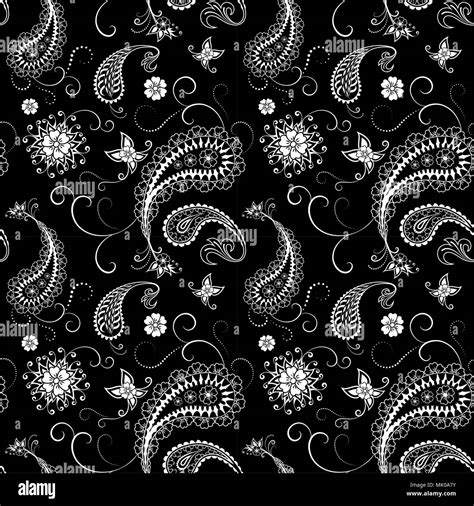 Paisley pattern , black and white seamless background Stock Photo - Alamy