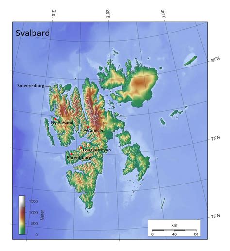 Detailed elevation map of Svalbard | Svalbard | Europe | Mapsland ...