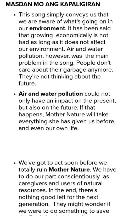 1. What is the message of the song masdan mo ang kapaligiran? - Brainly.ph