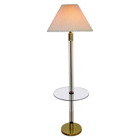 Mid-Century Modern Glass Encased Brass Floor Lamp Table Original Shade and Finial For Sale at ...