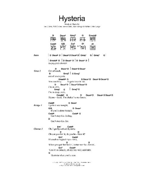 Hysteria by Def Leppard Sheet Music for Guitar Chords/Lyrics at Sheet Music Direct