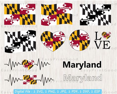 Maryland Flag Bundle Svg, Maryland State Flag Svg, Love Maryland, Waving Maryland, Maryland Clip ...