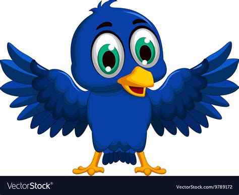 Cute blue bird cartoon waving Royalty Free Vector Image