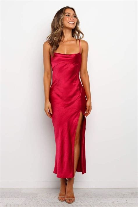 Red silk dress | Red slip dress, Slip dress, Slip dress outfit