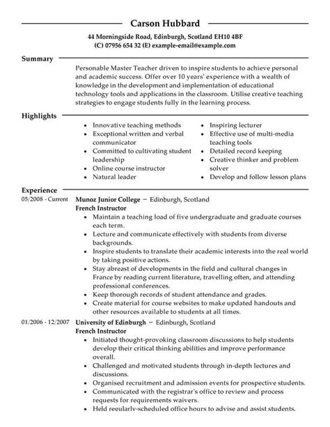 Professional Master Teacher Resume Examples