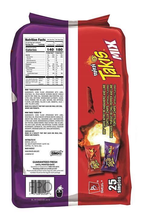 Barcel Mini Takis - Crispy Tortilla Chips - Nitro and Fuego Flavor Mix, 25 Individual Snack ...