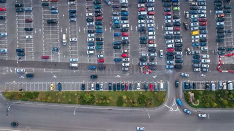 Aerial Top View of Parking Lot with Many Cars from Above, City ...